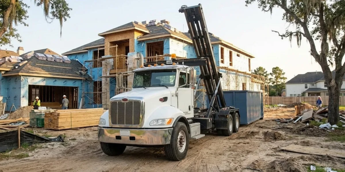 Roll-off dumpster rental in Downtown Houston, TX — construction site