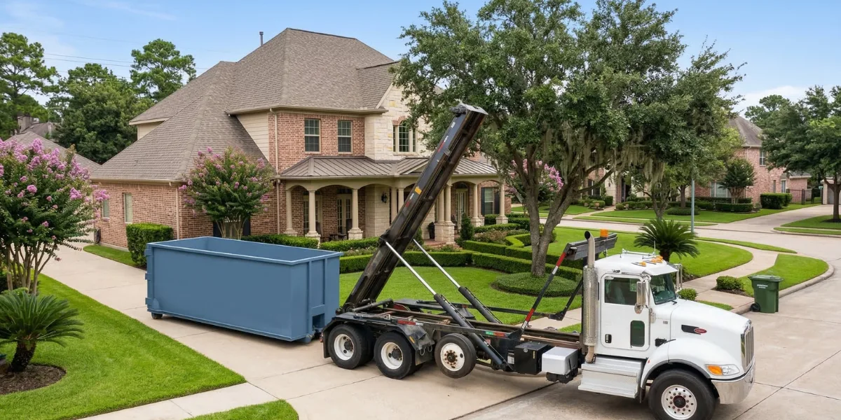 Roll-off dumpster delivery in Yard Waste Dumpster Rental in Houston, TX — estate cleanout
