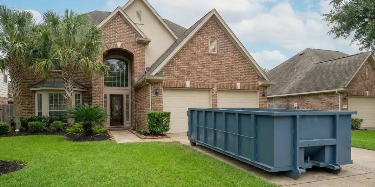 Roll-off dumpster rental in Commercial Dumpster Rental in Houston, TX — two-story home